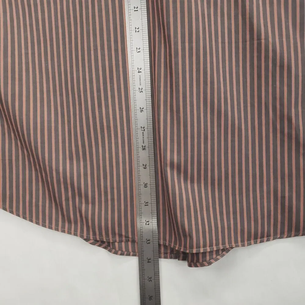 Ted Baker London Dress Shirt Men 16.5 34/35 Brown Pink Striped Cotton Flip Cuffs